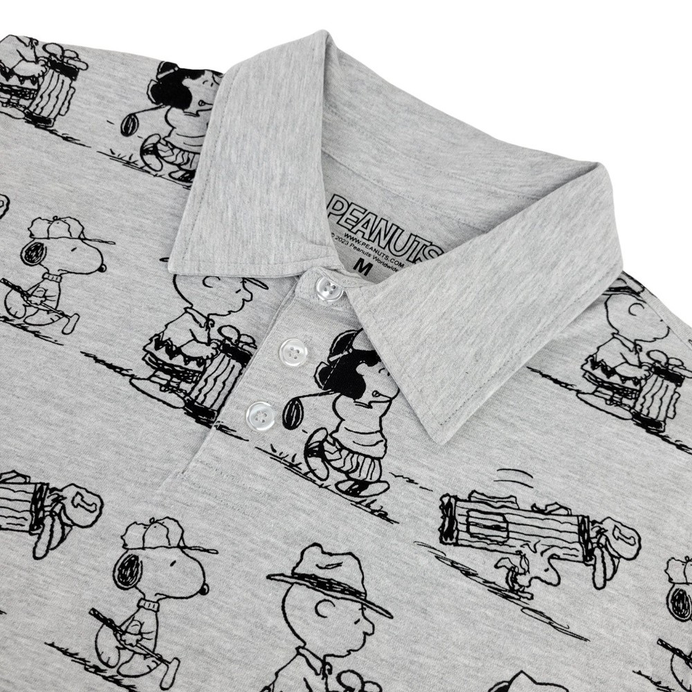 Peanuts Golf Polo Shirt. Men's Medium. Gray w/ black graphics